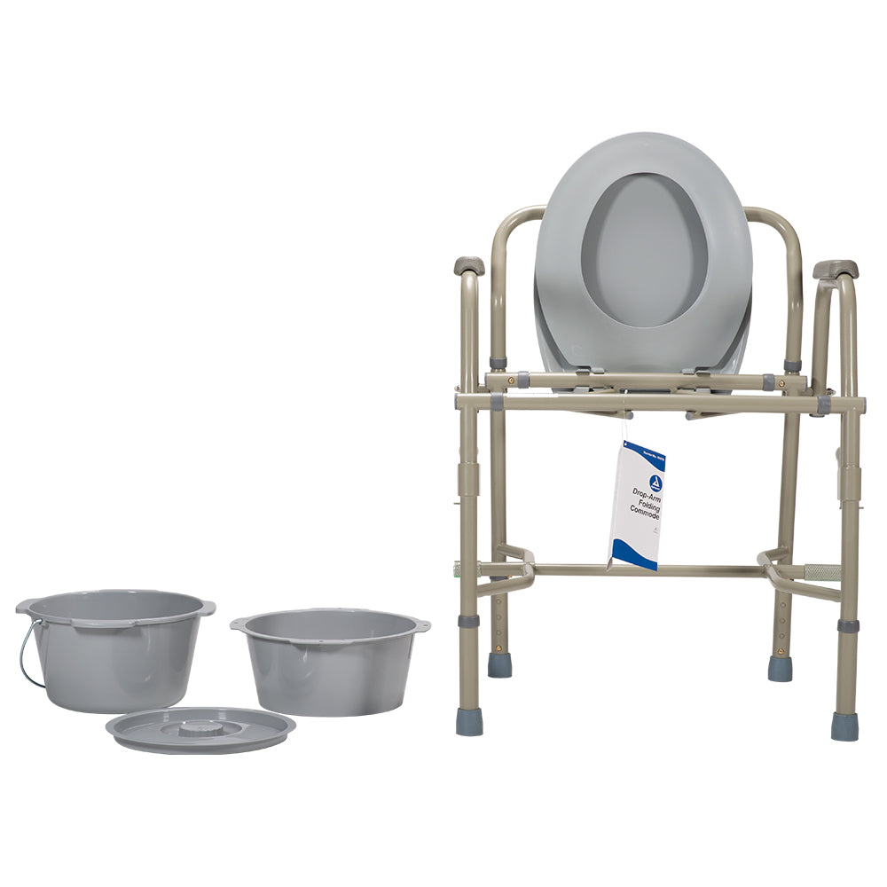 Dynarex Drop-Arm Folding Commode - Steel