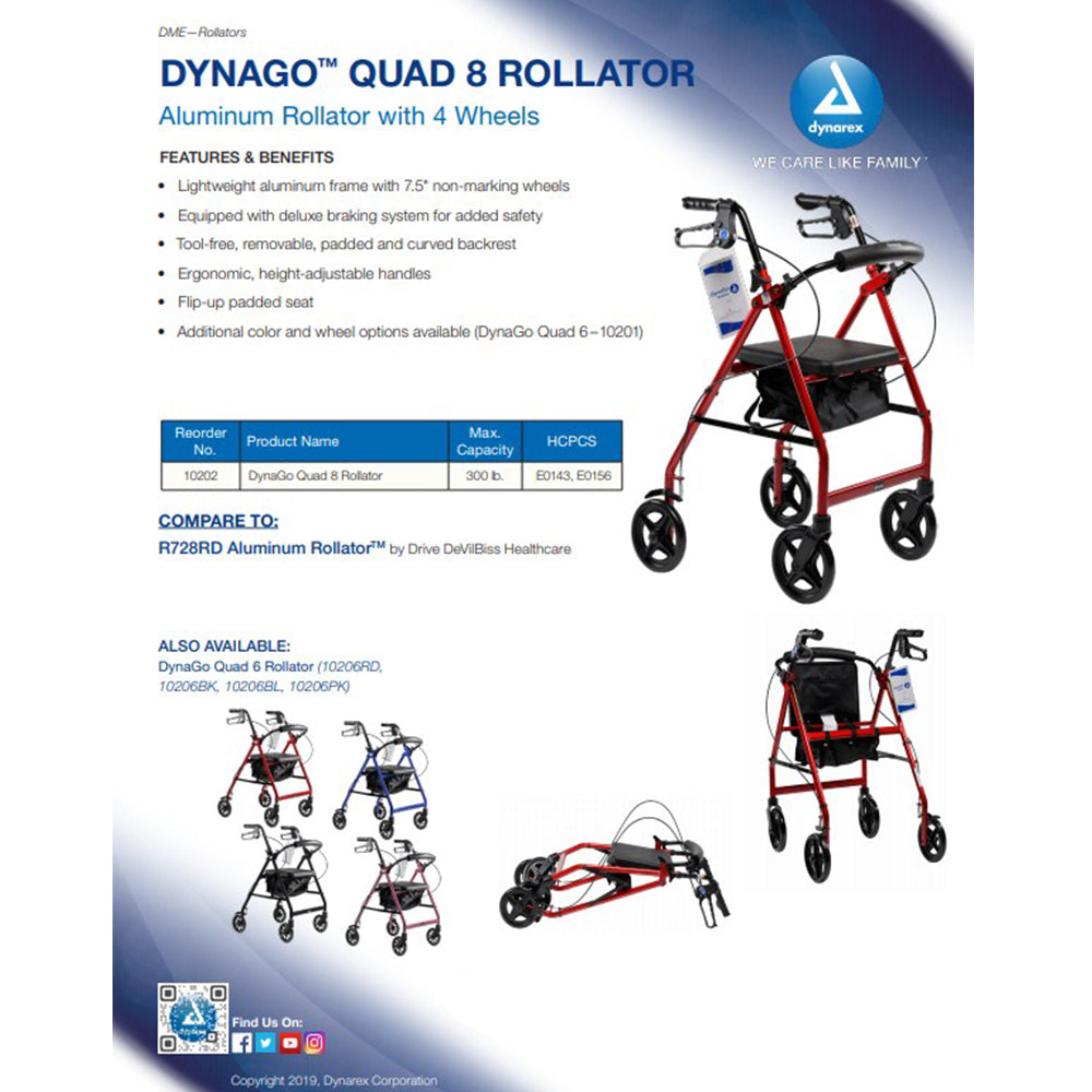 DynaGo Quad 8 - Aluminum Rollator with 7.5" Wheels