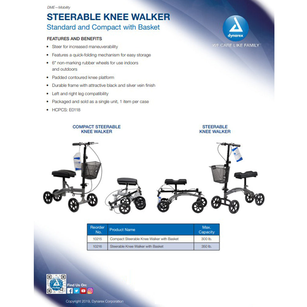 Steerable Knee Walker with Basket - Compact, Hammer Tone