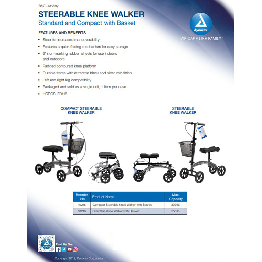 Steerable Knee Walker with Basket, Silver Vein