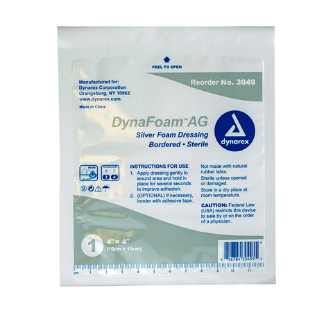 DynaFoam? AG Bordered Silver Foam Dressing - 4"x4"