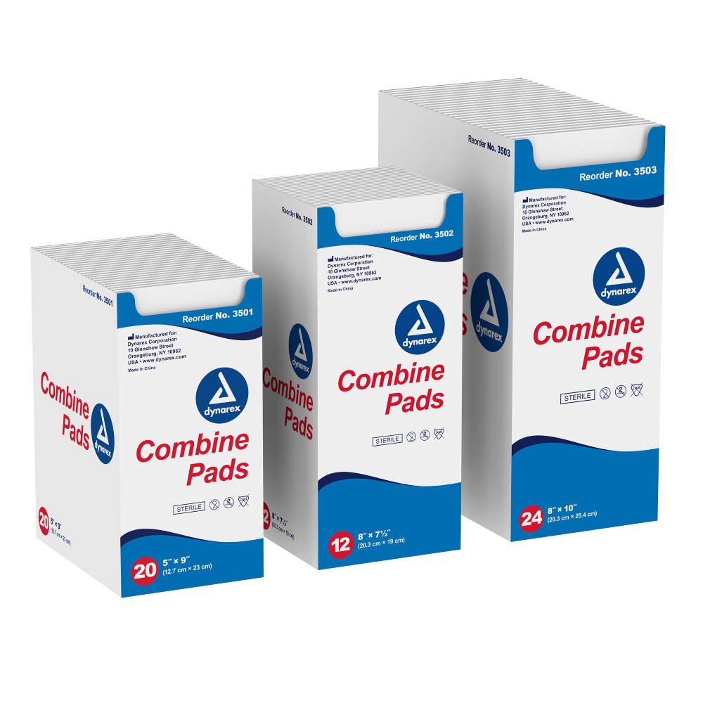 Combine Pads 1/Pouch - Sterile, (5" x 9", 8ƒ?? x 10ƒ??, 8ƒ?? x 7 1/2ƒ??)