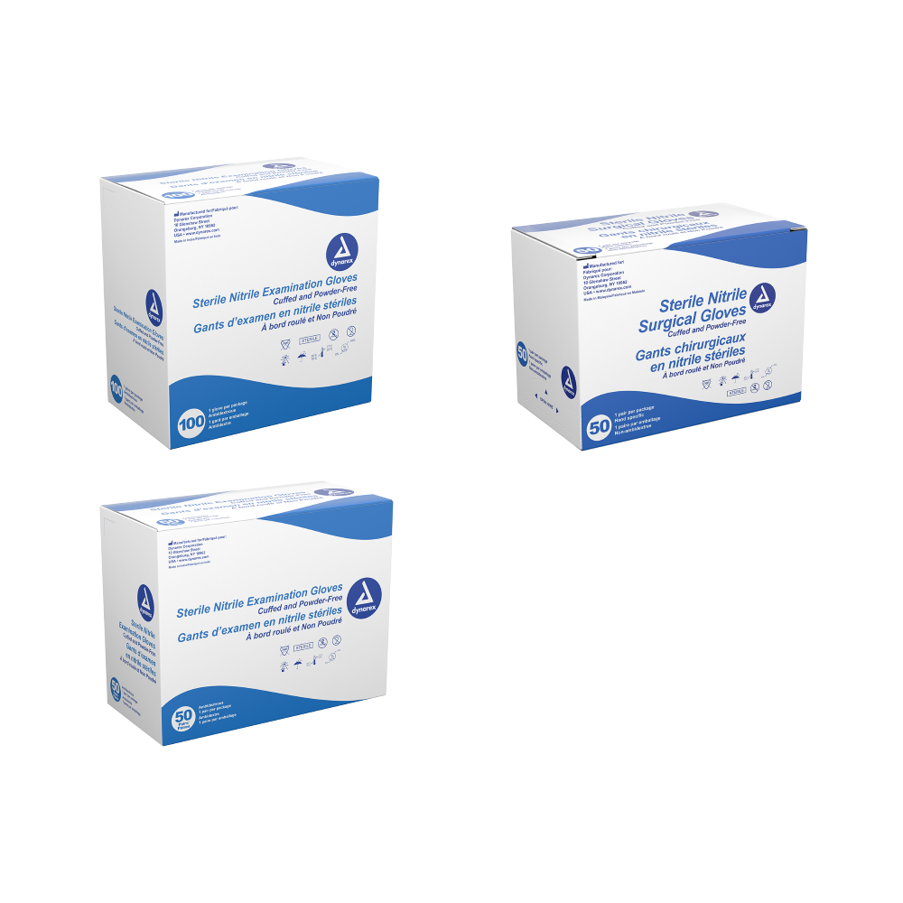 Sterile Nitrile Examination Gloves- Powder Free - Singles, Pairs