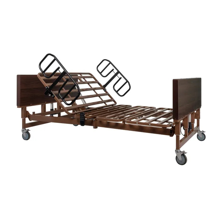 DB300 5 Function Bariatric Low Bed - Wood Boards - Cherry w/, w/ Metal Rail, 1pc/cs