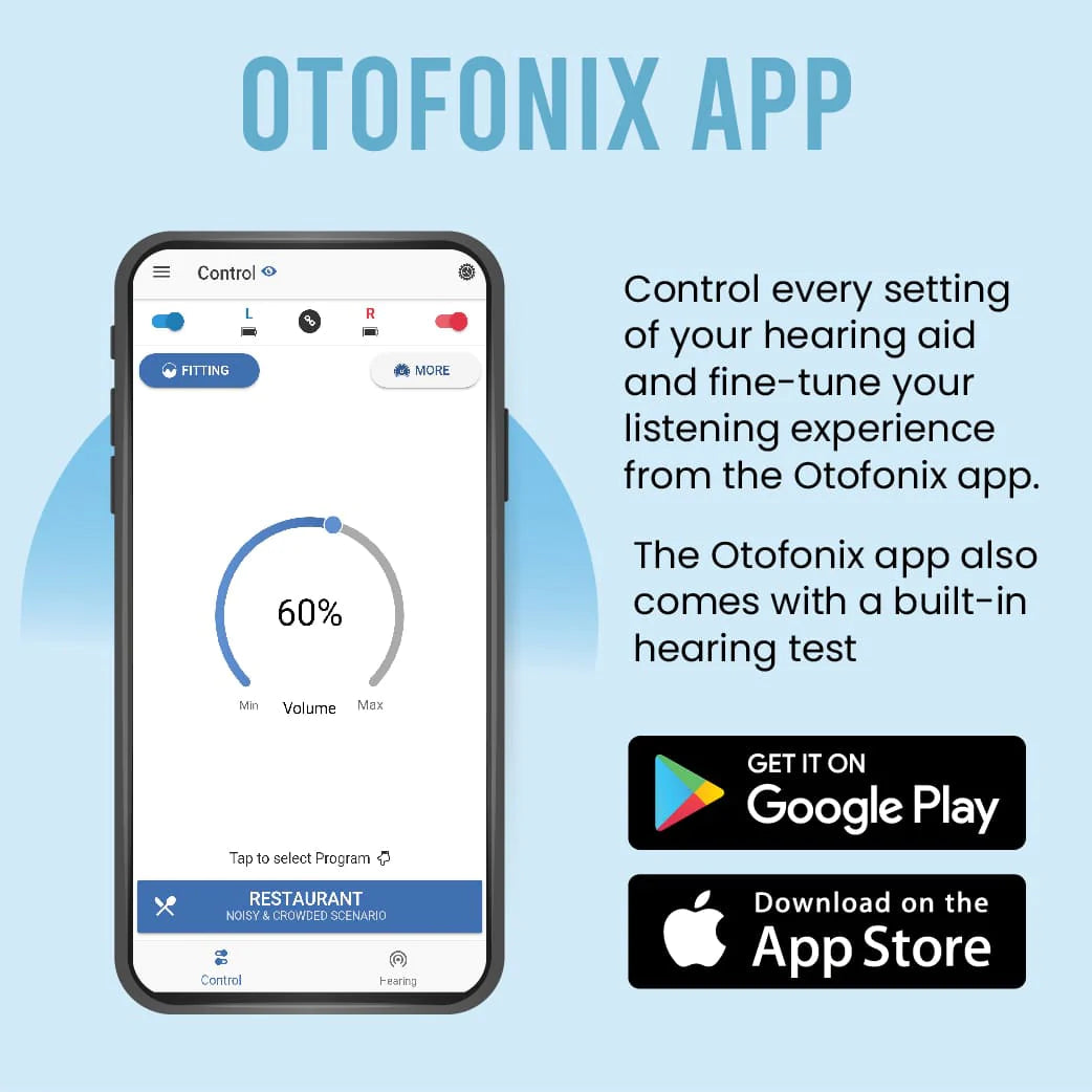 Rechargeable, Bluetooth, Advanced Noise Reduction, Otofonix GROOVE Hearing Aid