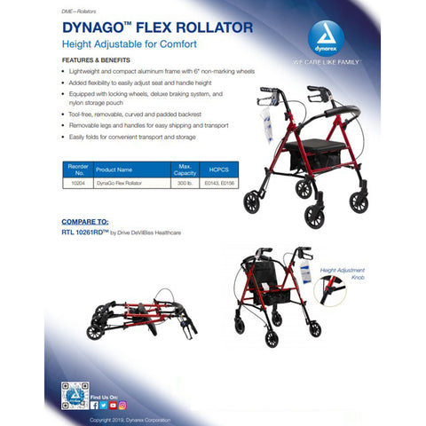 DynaGo Flex - Adjustable Seat Height w Detachable Caster - Red