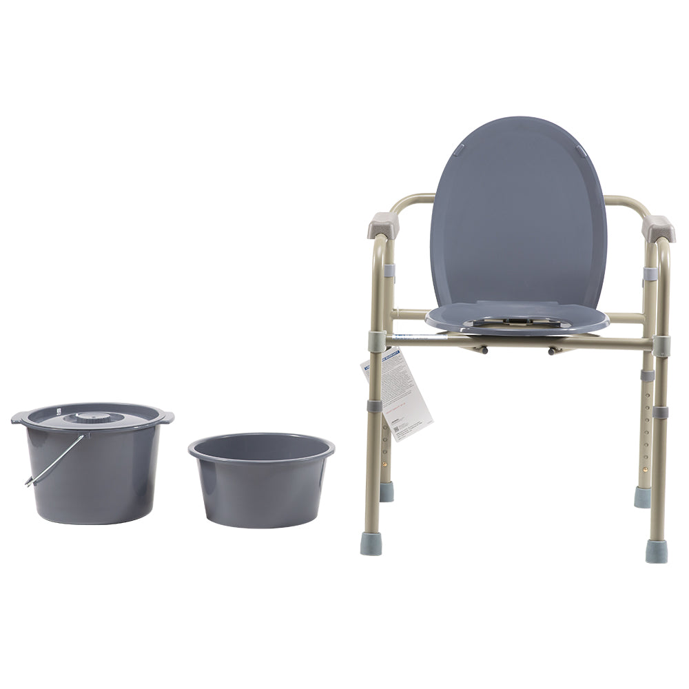 Dynarex Elongated Folding Bedside Commode - Steel