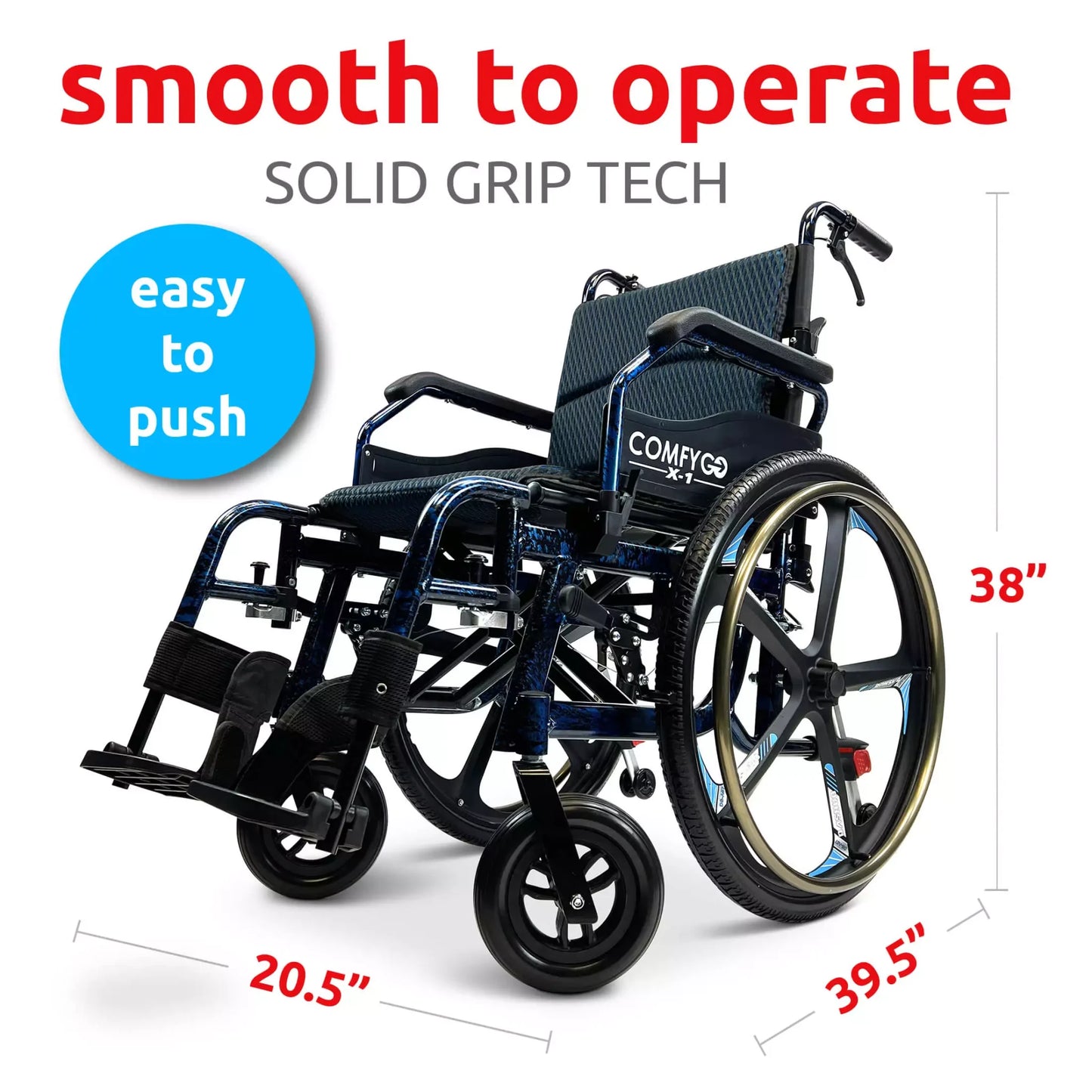 ComfyGO X-1 Manual Lightweight Wheelchair (17.5" Wide Seat)