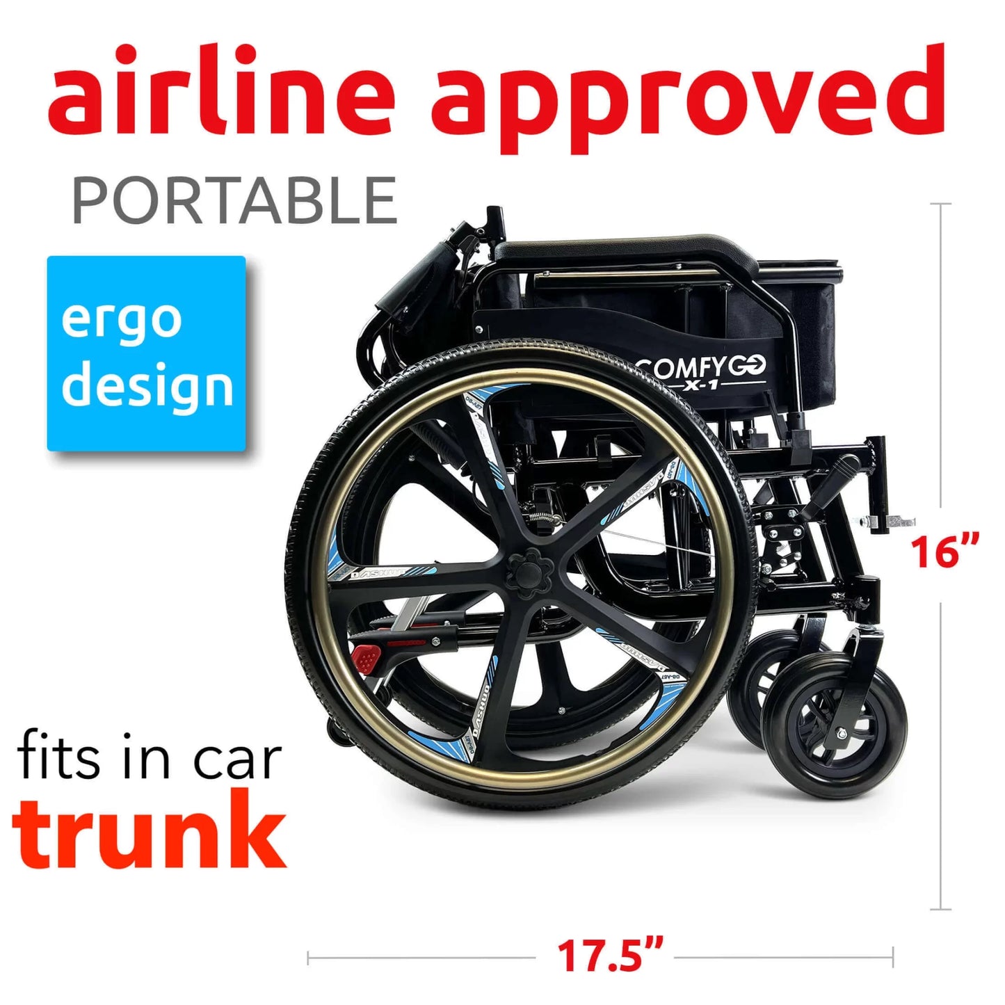 ComfyGO X-1 Manual Lightweight Wheelchair (17.5" Wide Seat)