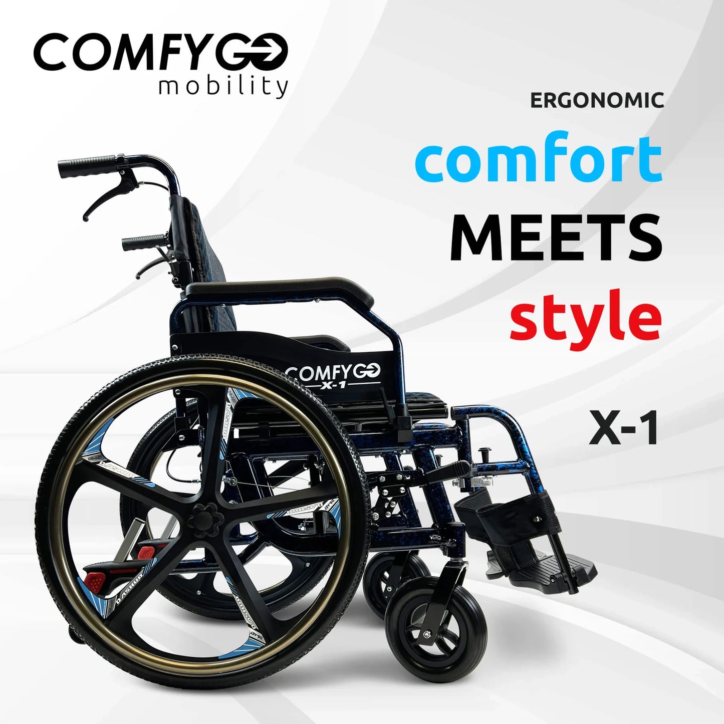 ComfyGO X-1 Manual Lightweight Wheelchair (17.5" Wide Seat)